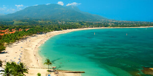 Dominican Republic, Puerto Plata, Playa Dorada and Monte Isabel de la Torre, View of beach