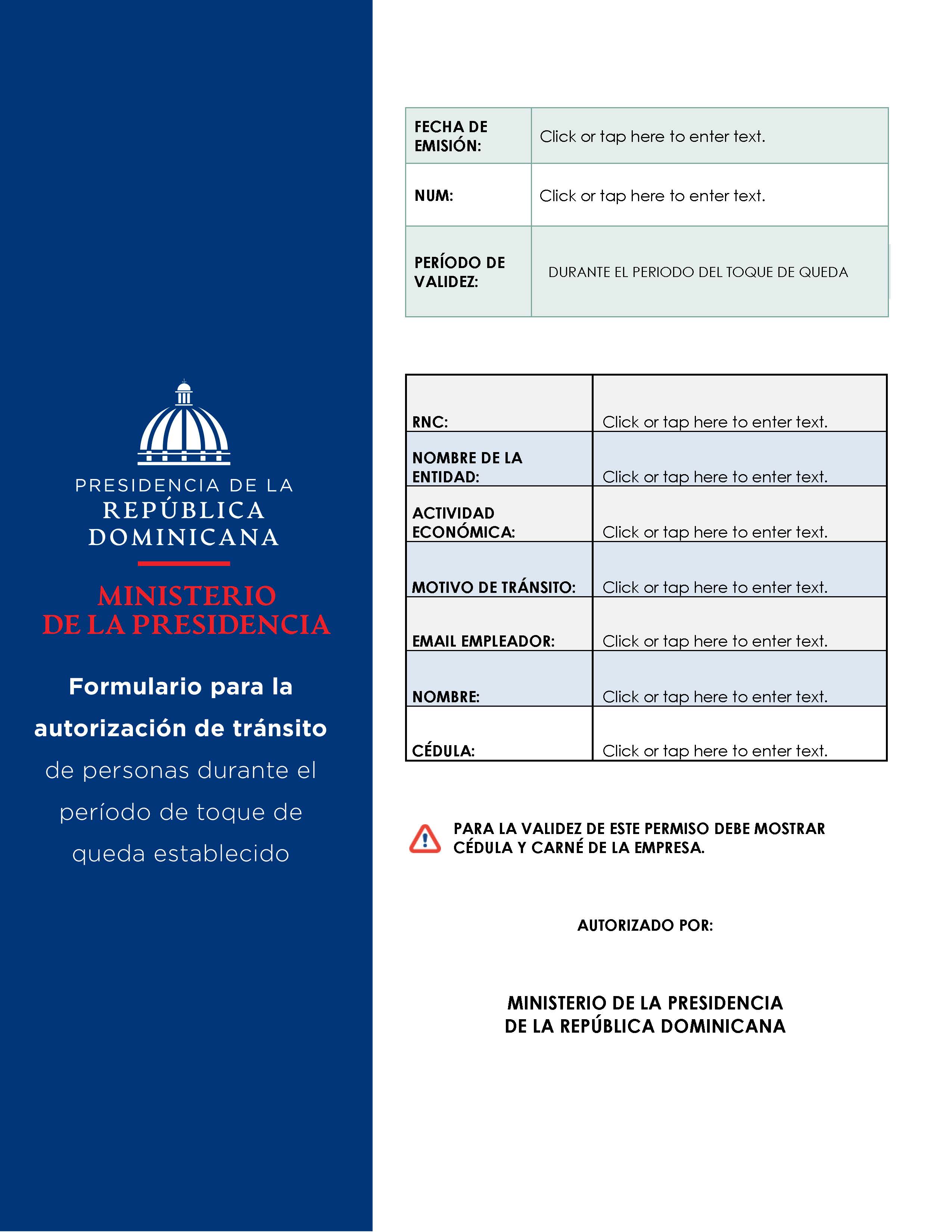 Ministerio Presidencia emitirá nuevos permisos para circular en toque de queda