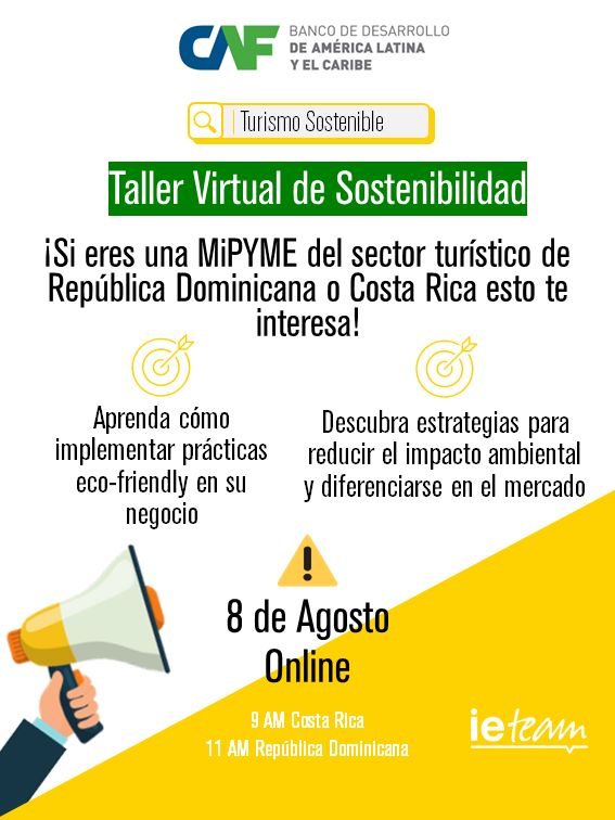 MITUR invita a Mipymes del sector turístico de Costa Rica y RD a participar en taller virtual de sostenibilidad